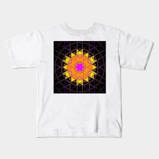 Mosaic Kaleidoscope Flower Purple Orange and Black Kids T-Shirt